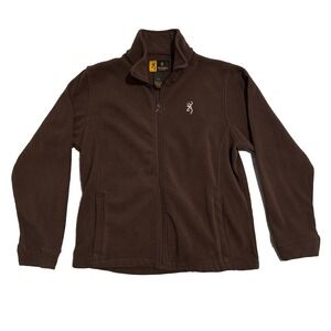 BROWNING For Her Womens MEDIUM Brown Pink Logos Full Zip Pockets Fleece Jacket
